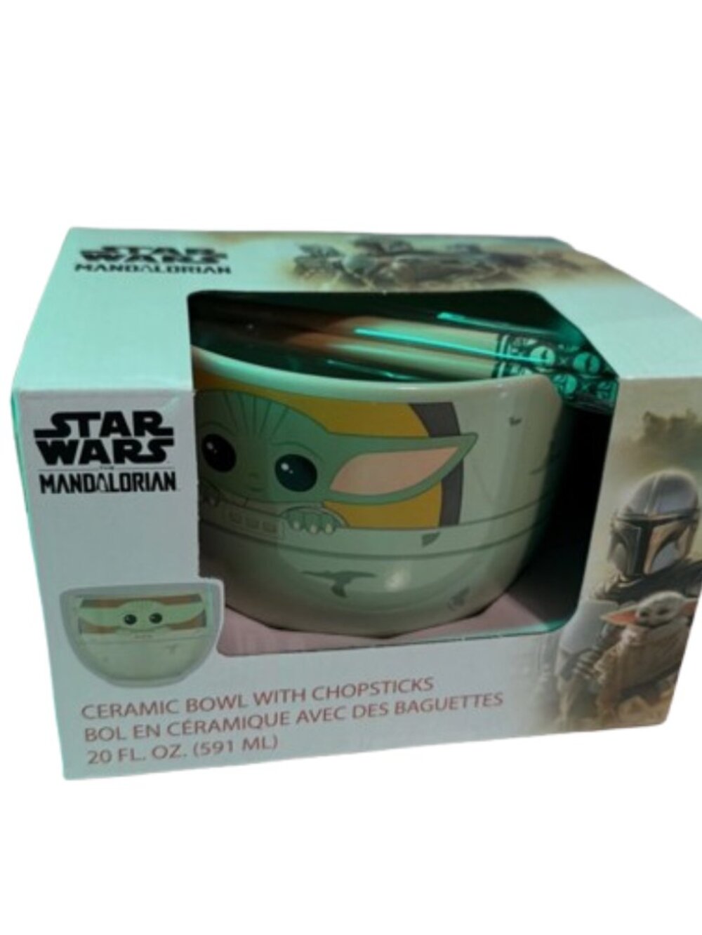 Star Wars Mandalorian Grogu Ramen Bowl with Chopsticks New Sealed Box 20 Oz